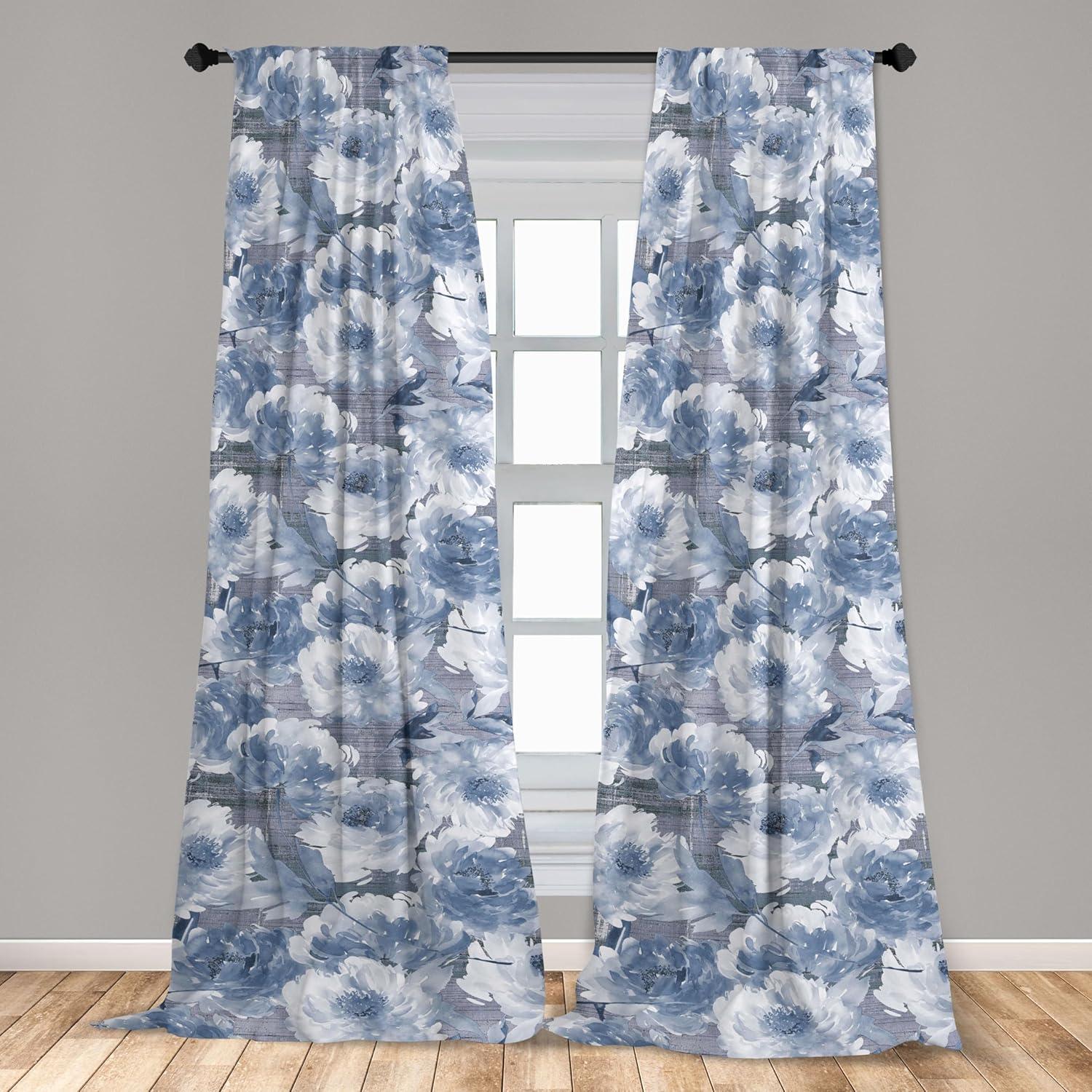 imageAmbesonne Floral Curtains Watercolor Themed Pattern of Blooming Retro Spring Revival Flowers Window Treatments 2 Panel Set for Living Room Bedroom Pair of 28 x 63 Lilac White and Slate BrownBlue Grey and Ceil Blue