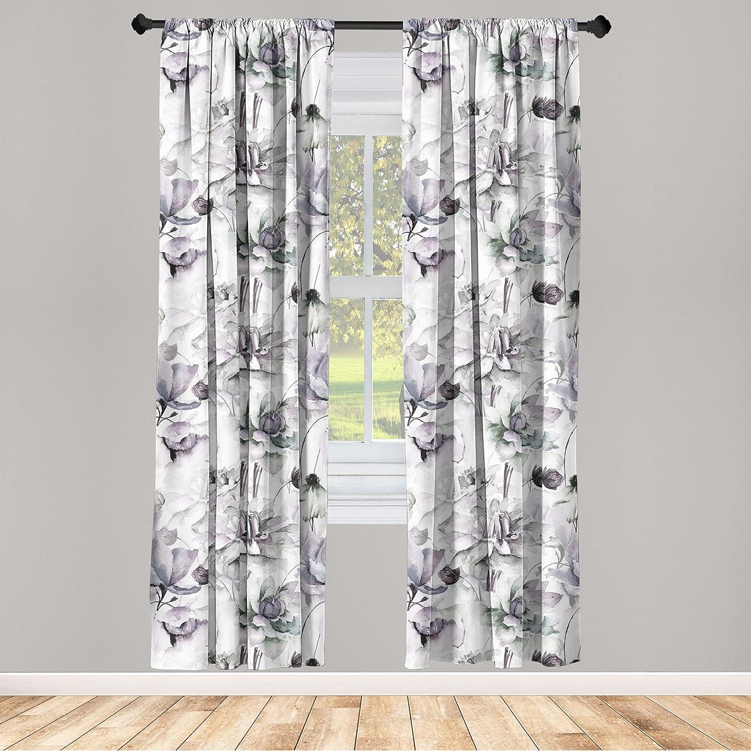 imageAmbesonne Floral Curtains Watercolor Themed Pattern of Blooming Retro Spring Revival Flowers Window Treatments 2 Panel Set for Living Room Bedroom Pair of 28 x 63 Lilac White and Slate BrownMauve and Laurel Green