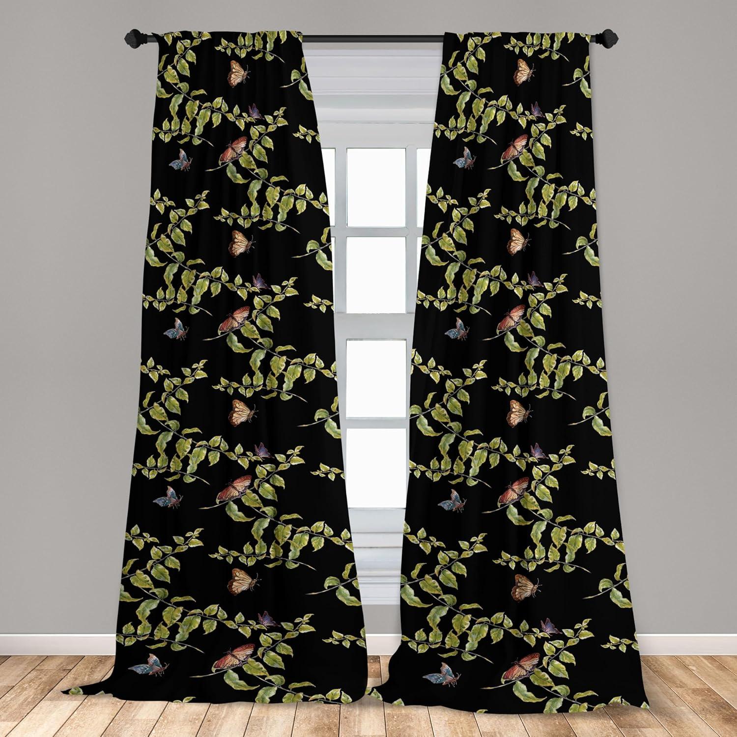 imageAmbesonne Floral Curtains Watercolor Themed Pattern of Blooming Retro Spring Revival Flowers Window Treatments 2 Panel Set for Living Room Bedroom Pair of 28 x 63 Lilac White and Slate BrownBlack and Apple Green