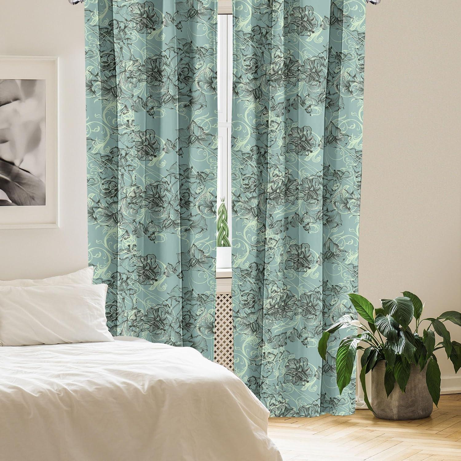 imageAmbesonne Floral Curtains Watercolor Themed Pattern of Blooming Retro Spring Revival Flowers Window Treatments 2 Panel Set for Living Room Bedroom Pair of 28 x 63 Lilac White and Slate BrownAlmond Green and Black
