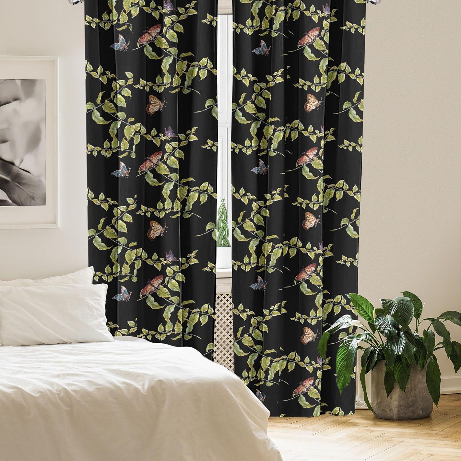 imageAmbesonne Floral Curtains Watercolor Themed Pattern of Blooming Retro Spring Revival Flowers Window Treatments 2 Panel Set for Living Room Bedroom Pair of 28 x 63 Lilac White and Slate BrownBlack and Apple Green