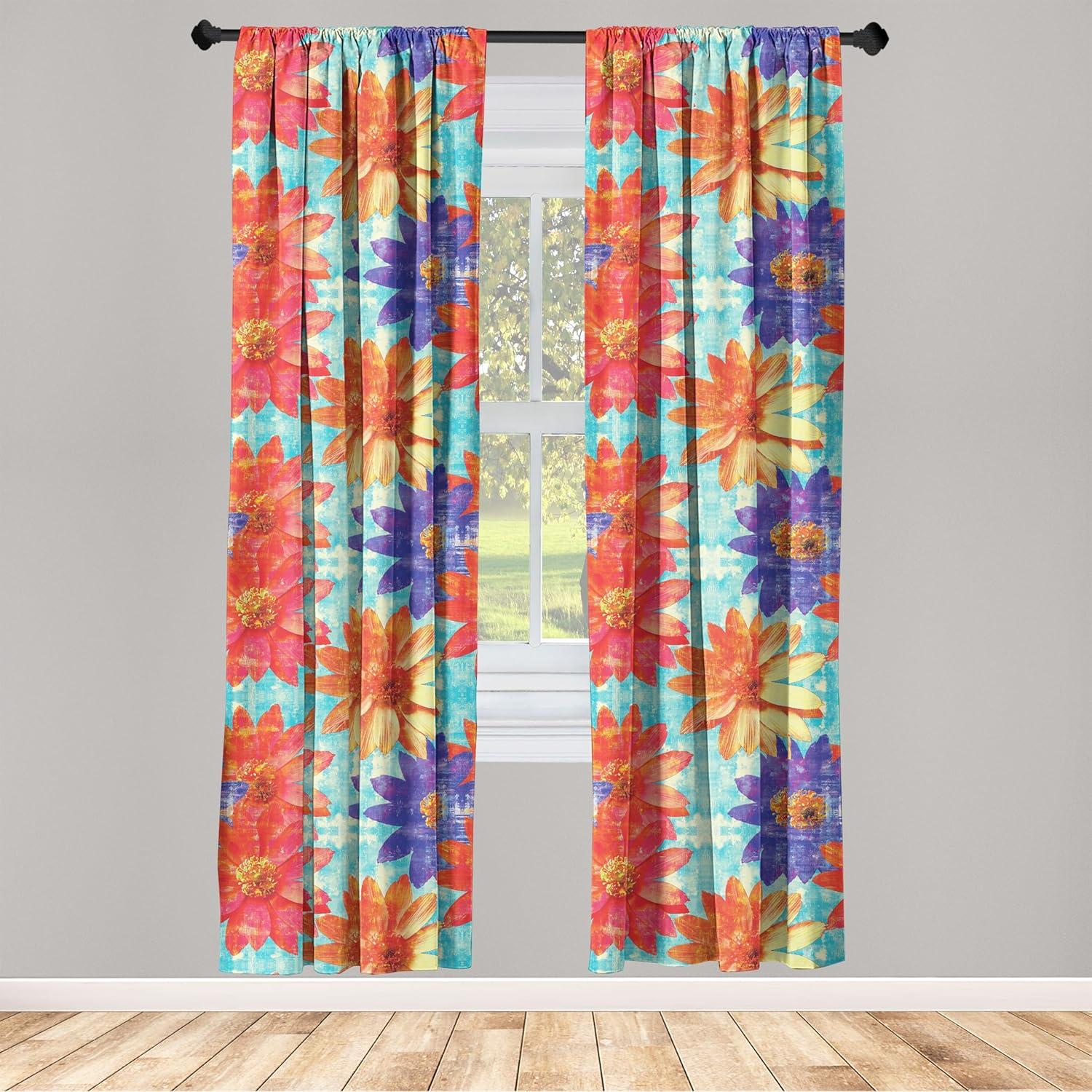 imageAmbesonne Floral Curtains Watercolor Themed Pattern of Blooming Retro Spring Revival Flowers Window Treatments 2 Panel Set for Living Room Bedroom Pair of 28 x 63 Lilac White and Slate BrownDark Coral Violet and Blue