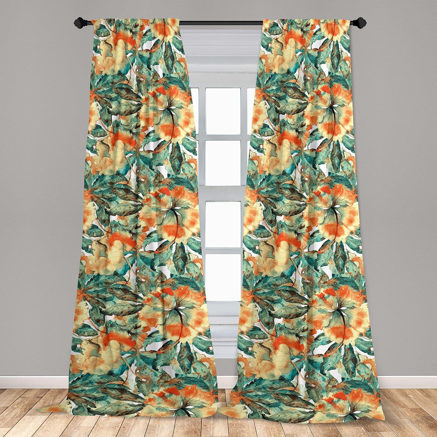 imageAmbesonne Floral Curtains Watercolor Themed Pattern of Blooming Retro Spring Revival Flowers Window Treatments 2 Panel Set for Living Room Bedroom Pair of 28 x 63 Lilac White and Slate BrownTeal Pale Yellow Orange