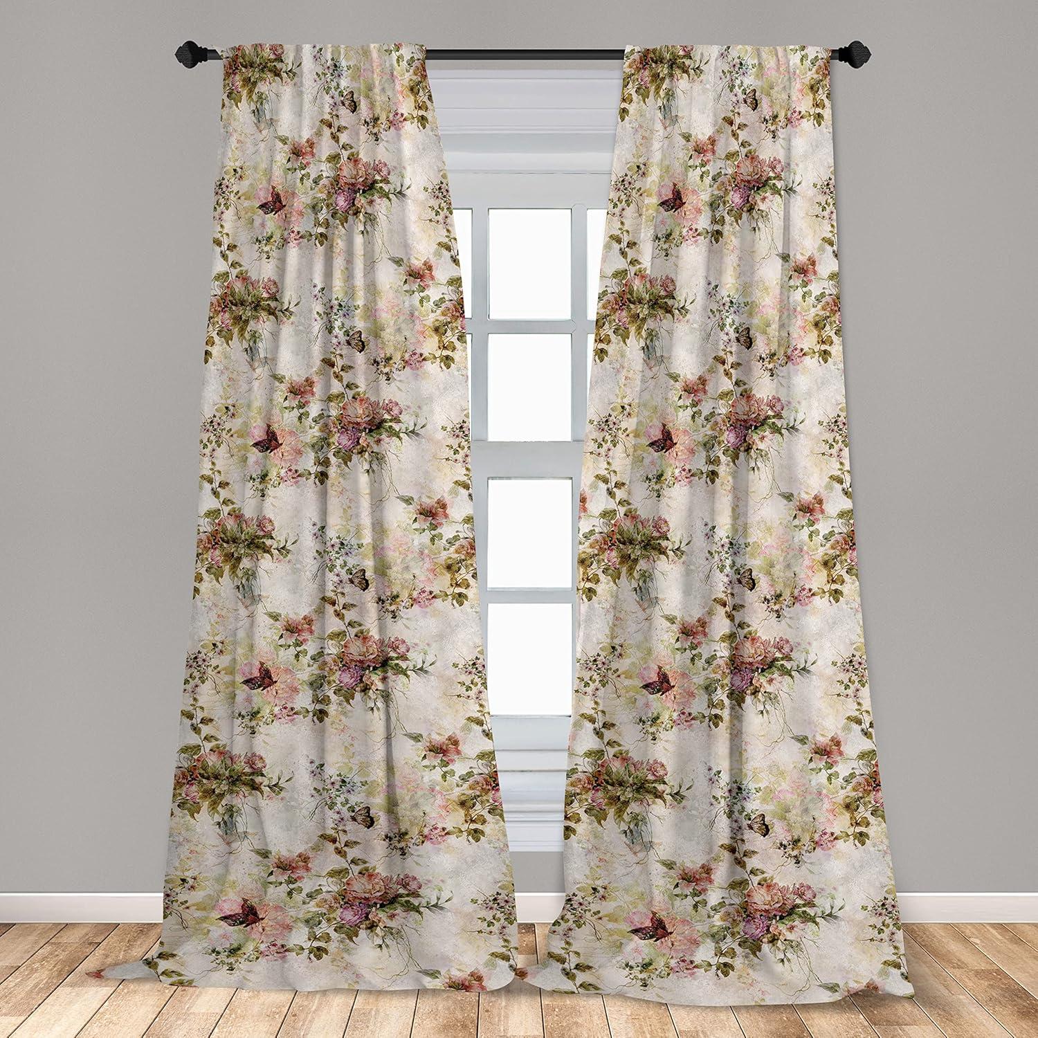 imageAmbesonne Floral Curtains Watercolor Themed Pattern of Blooming Retro Spring Revival Flowers Window Treatments 2 Panel Set for Living Room Bedroom Pair of 28 x 63 Lilac White and Slate BrownBeige Multicolor