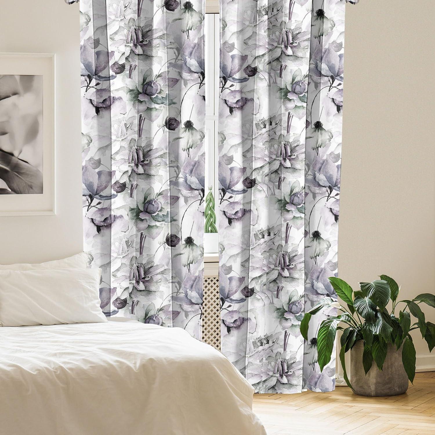 imageAmbesonne Floral Curtains Watercolor Themed Pattern of Blooming Retro Spring Revival Flowers Window Treatments 2 Panel Set for Living Room Bedroom Pair of 28 x 63 Lilac White and Slate BrownMauve and Laurel Green