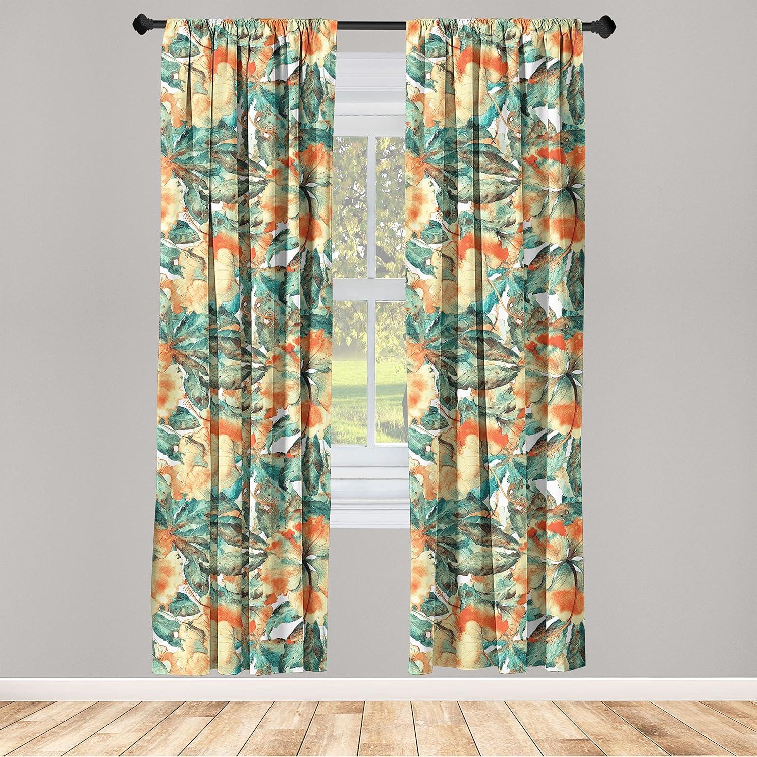 imageAmbesonne Floral Curtains Watercolor Themed Pattern of Blooming Retro Spring Revival Flowers Window Treatments 2 Panel Set for Living Room Bedroom Pair of 28 x 63 Lilac White and Slate BrownTeal Pale Yellow Orange