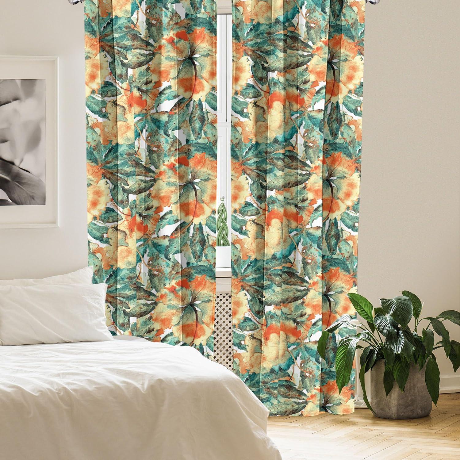 imageAmbesonne Floral Curtains Watercolor Themed Pattern of Blooming Retro Spring Revival Flowers Window Treatments 2 Panel Set for Living Room Bedroom Pair of 28 x 63 Lilac White and Slate BrownTeal Pale Yellow Orange
