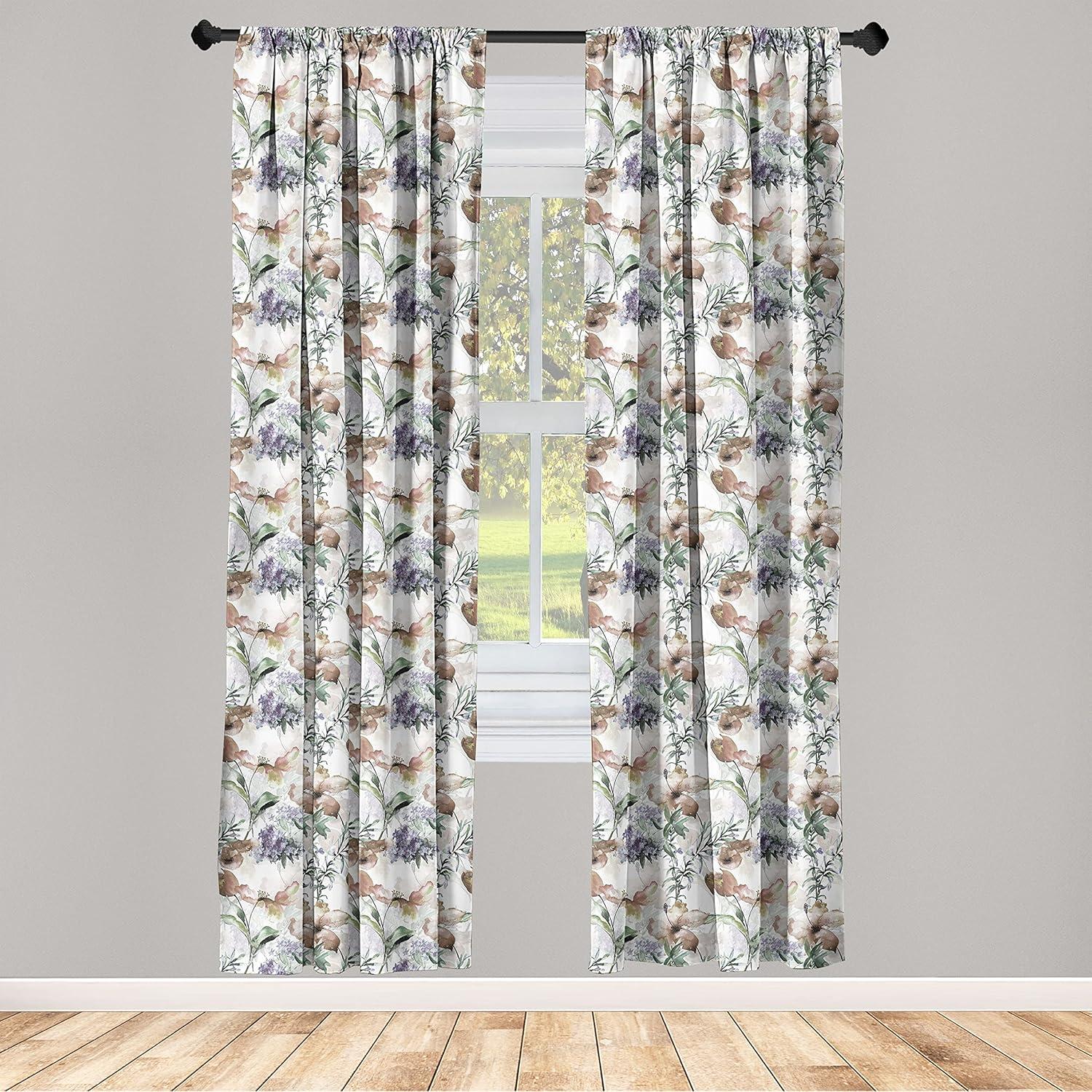 imageAmbesonne Floral Curtains Watercolor Themed Pattern of Blooming Retro Spring Revival Flowers Window Treatments 2 Panel Set for Living Room Bedroom Pair of 28 x 63 Lilac White and Slate BrownCocoa Quartz and Green