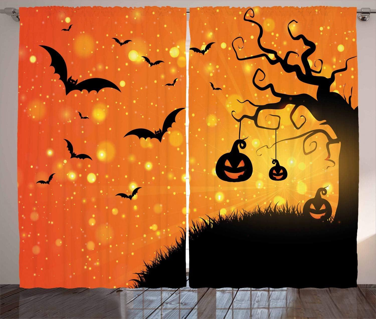 imageAmbesonne Horror House Curtains Moon Halloween Historical Gate Gothic Background Candles Fiction View Print Living Room Bedroom Window Drapes 2 Panel Set 108 X 84 Green BlueOrange Yellow