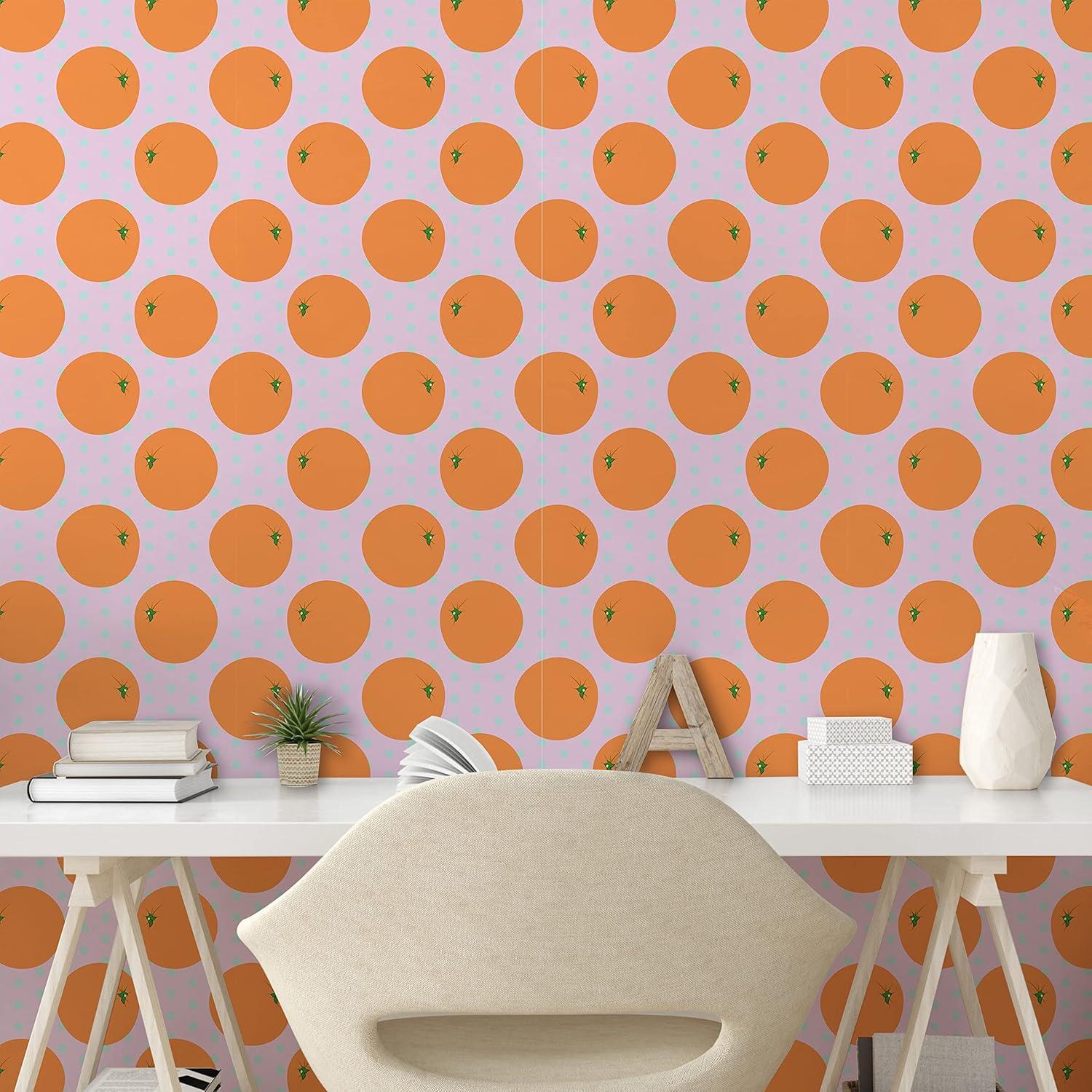 imageAmbesonne Orange Peel amp Stick Wallpaper for Home Cartoon Citrus Fruit on Polka Dots Pattern SelfAdhesive Living Room Kitchen Accent 13 x 72 Pale Pink Apricot