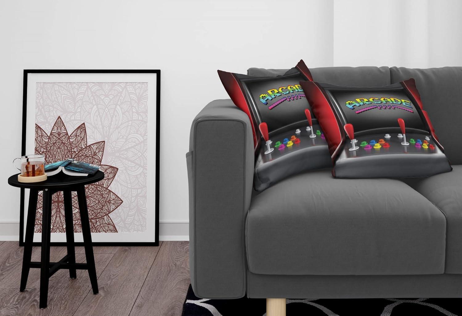 imageAmbesonne Video Games Decorative Throw Pillow Case Pack of 2 Arcade Machine Retro Gaming Fun Joystick Buttons Vintage 80s 90s Electronic Couch Bedroom Living Room Cushion Cover 16 Charcoal Red