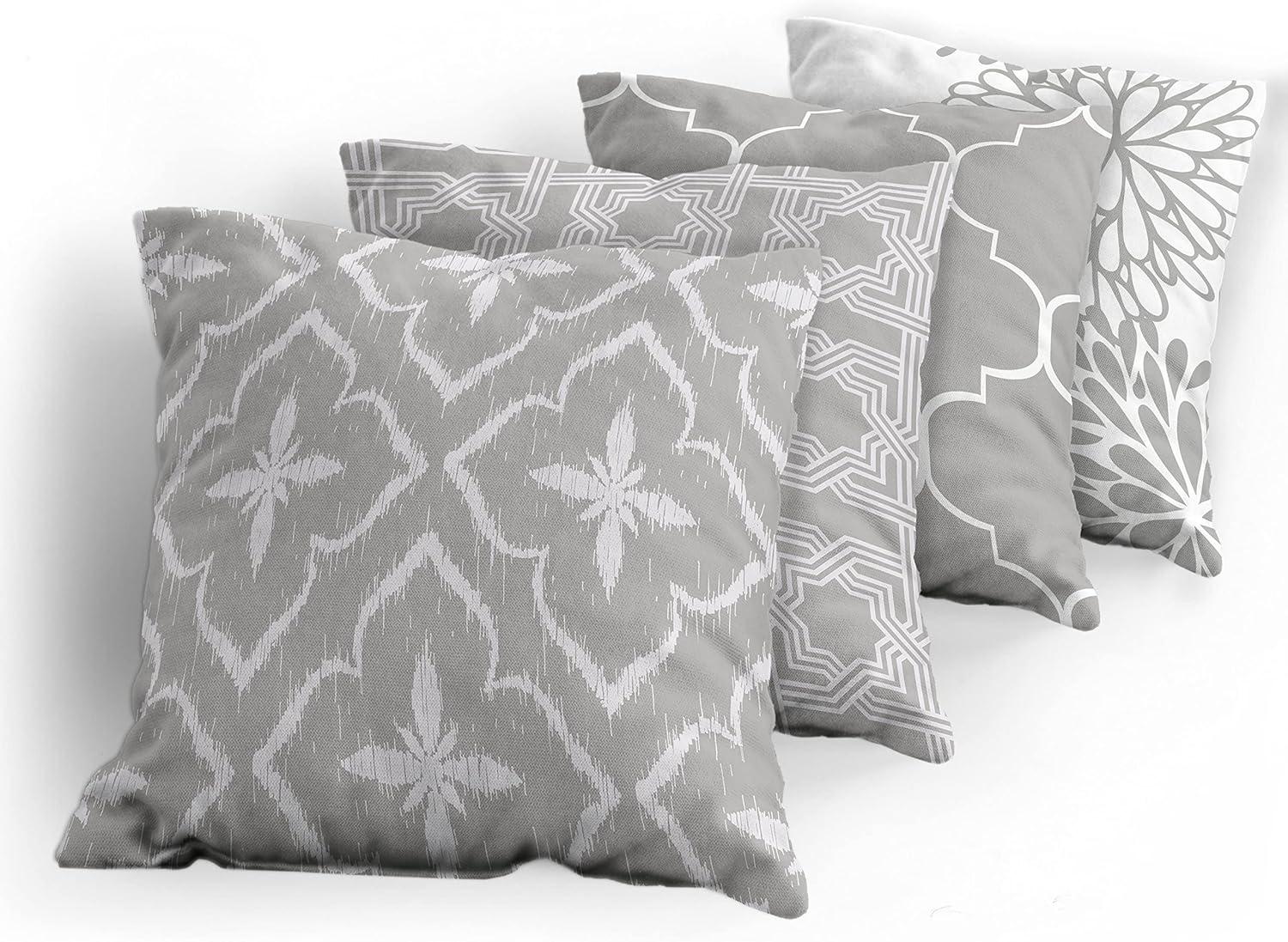 imageAmbesonne Vintage Throw Pillow Cushion Case Pack of 4 Design Grid Trellis Quatrefoil Mesh and Dahlia Flowers Modern Print for Modern Living Room Accent DoubleSided Digital Printing 16 Grey White