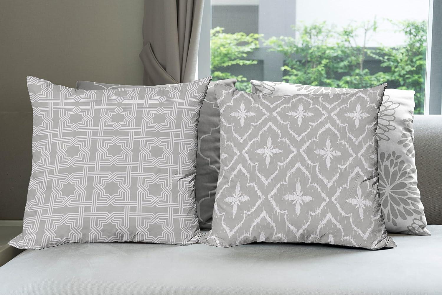 imageAmbesonne Vintage Throw Pillow Cushion Case Pack of 4 Design Grid Trellis Quatrefoil Mesh and Dahlia Flowers Modern Print for Modern Living Room Accent DoubleSided Digital Printing 16 Grey White