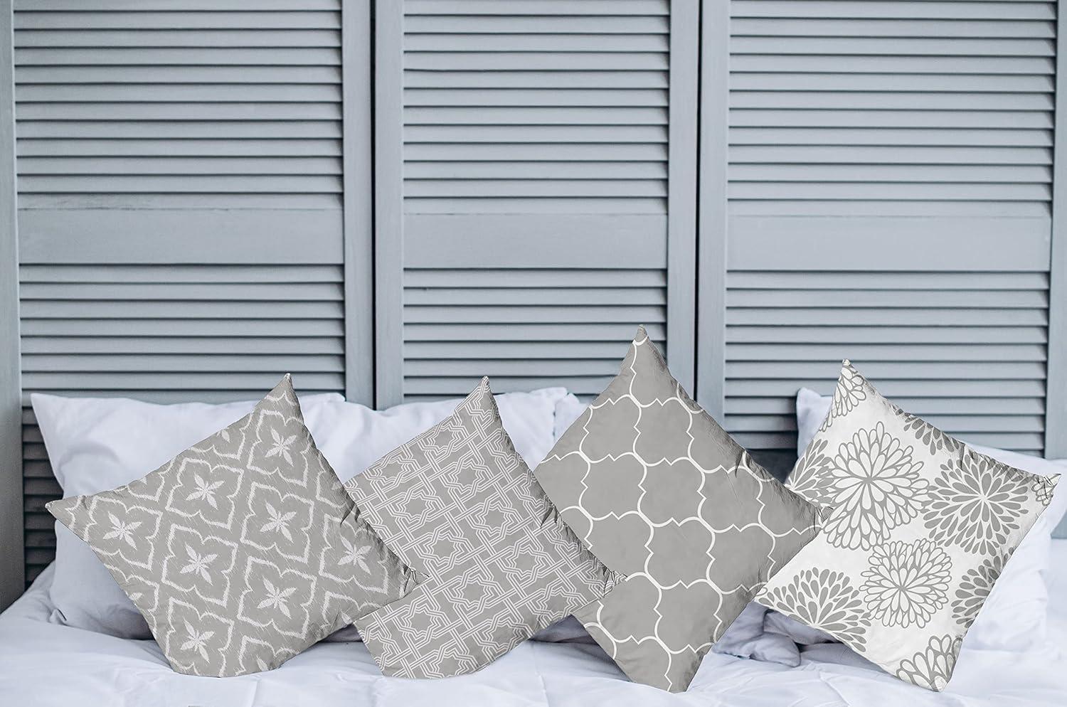 imageAmbesonne Vintage Throw Pillow Cushion Case Pack of 4 Design Grid Trellis Quatrefoil Mesh and Dahlia Flowers Modern Print for Modern Living Room Accent DoubleSided Digital Printing 16 Grey White