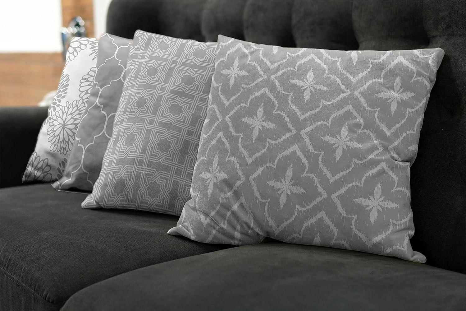 imageAmbesonne Vintage Throw Pillow Cushion Case Pack of 4 Design Grid Trellis Quatrefoil Mesh and Dahlia Flowers Modern Print for Modern Living Room Accent DoubleSided Digital Printing 16 Grey White