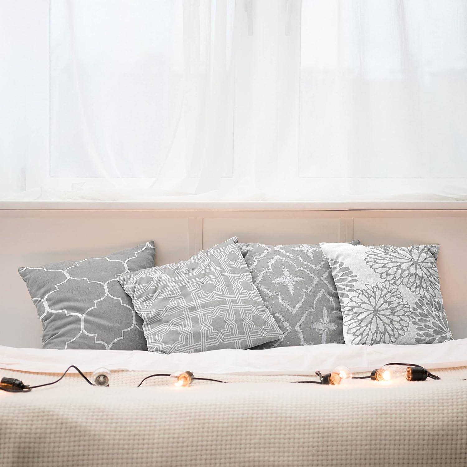 imageAmbesonne Vintage Throw Pillow Cushion Case Pack of 4 Design Grid Trellis Quatrefoil Mesh and Dahlia Flowers Modern Print for Modern Living Room Accent DoubleSided Digital Printing 16 Grey White