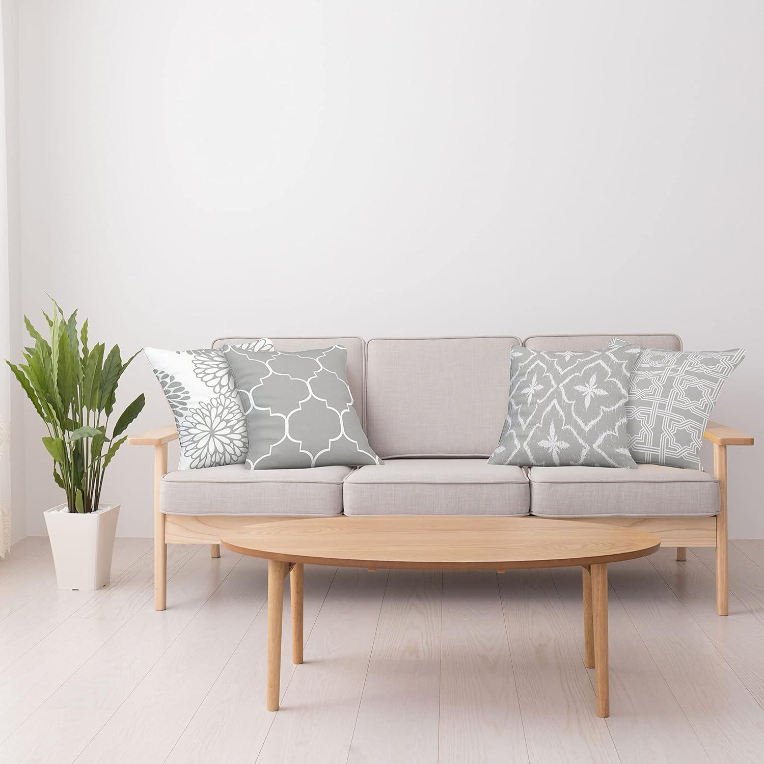 imageAmbesonne Vintage Throw Pillow Cushion Case Pack of 4 Design Grid Trellis Quatrefoil Mesh and Dahlia Flowers Modern Print for Modern Living Room Accent DoubleSided Digital Printing 16 Grey White