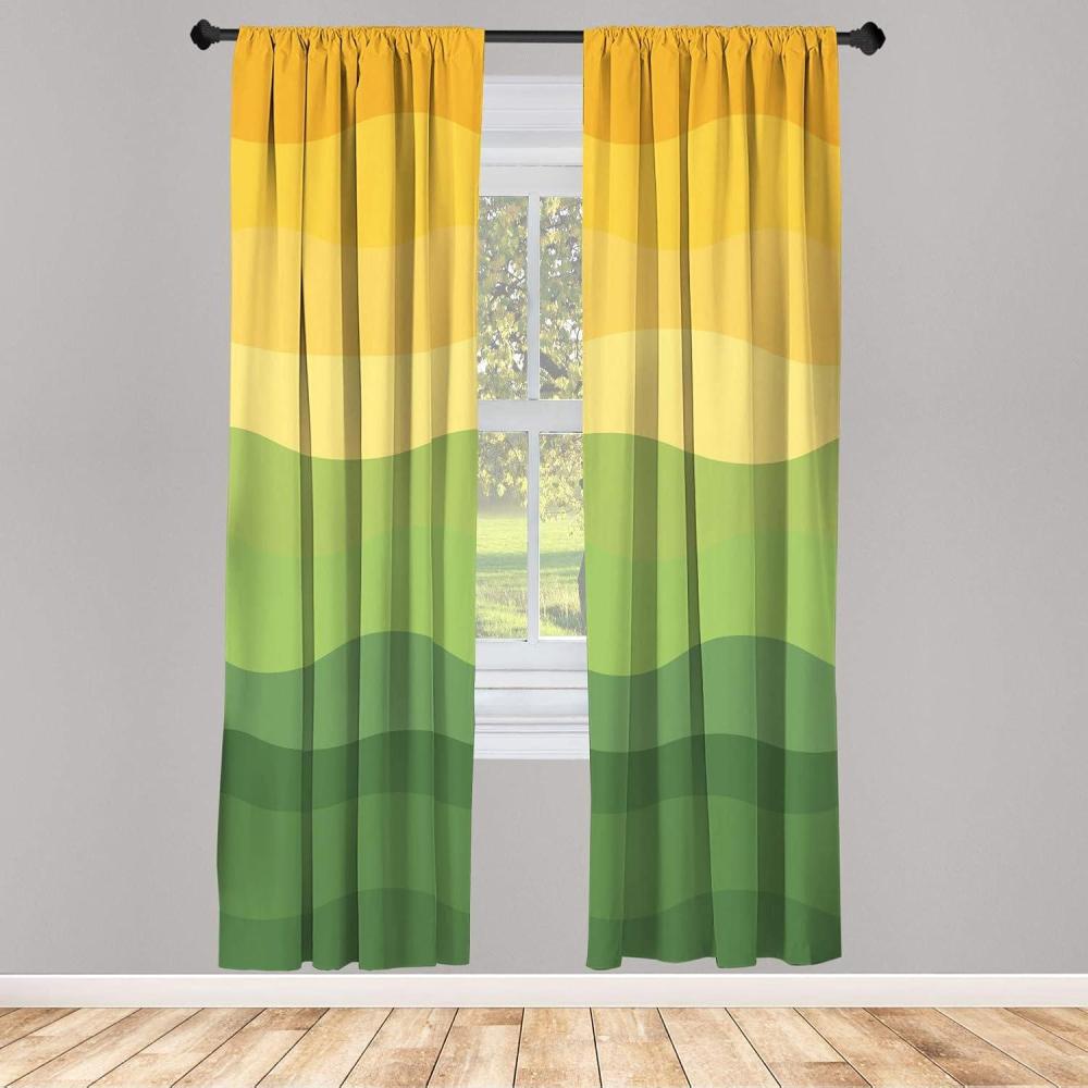 imageAmbesonne Abstract Window Curtains Green and Yellow Colored Wavy Lines Curves Earth Inspired Lightweight Decorative 2Panel Set amp Rod Pocket Pair of 28 x 84 Green Mustard