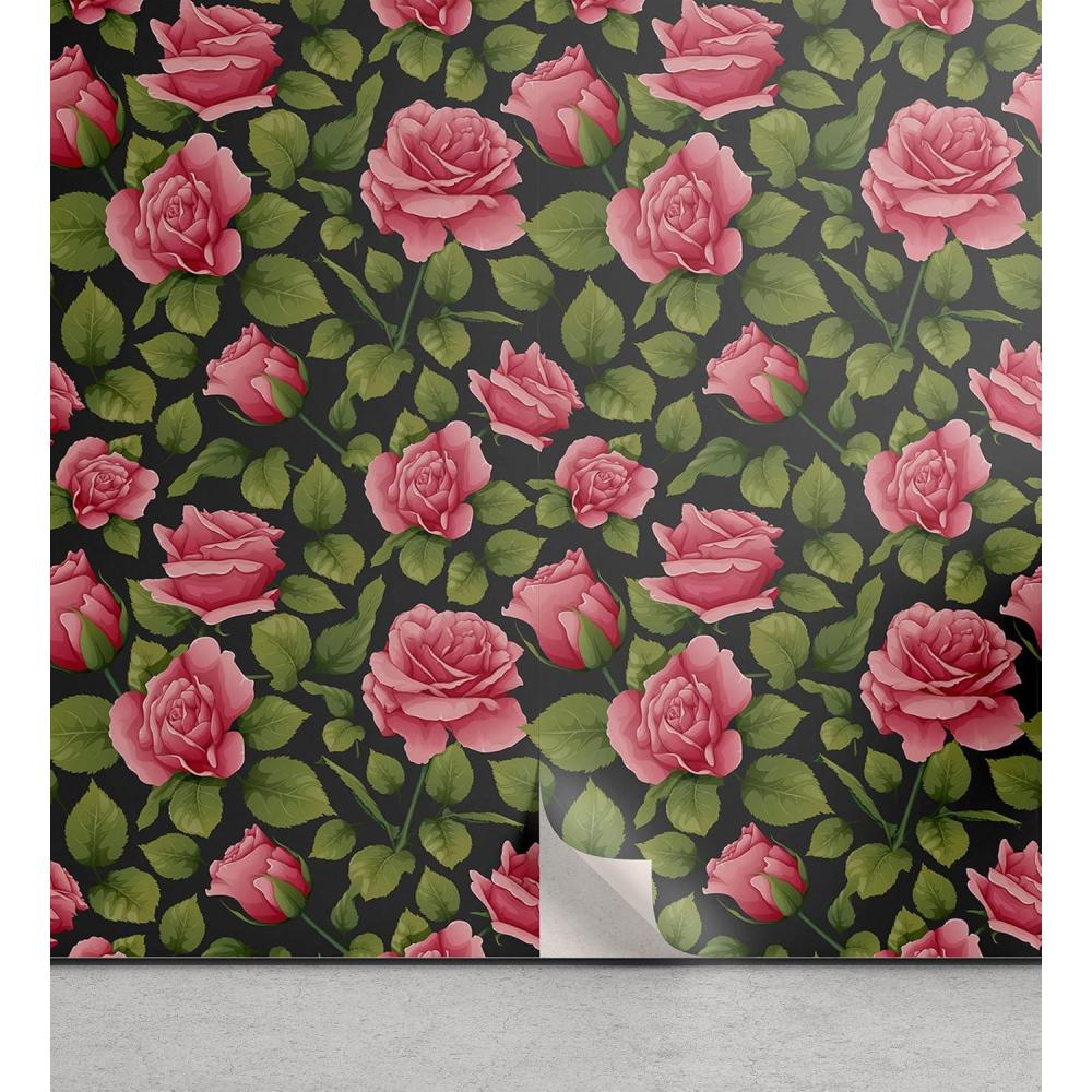 imageAmbesonne Blueberry Peel amp Stick Wallpaper for Home Summer Berries with Leaves on Cream Background Love Botanical Themed SelfAdhesive Living Room Kitchen Accent 13 x 100 Violet Blue Fern GreenGreen Pink and Charcoal Grey