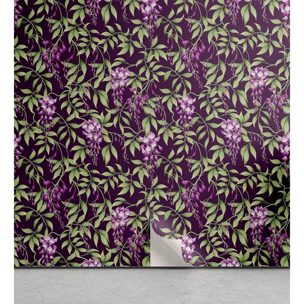 imageAmbesonne Blueberry Peel amp Stick Wallpaper for Home Summer Berries with Leaves on Cream Background Love Botanical Themed SelfAdhesive Living Room Kitchen Accent 13 x 100 Violet Blue Fern GreenPlum Purple and Reseda Green