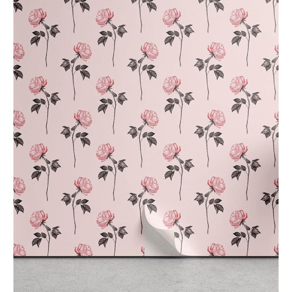 imageAmbesonne Blueberry Peel amp Stick Wallpaper for Home Summer Berries with Leaves on Cream Background Love Botanical Themed SelfAdhesive Living Room Kitchen Accent 13 x 100 Violet Blue Fern GreenBlush Rose and Dark Grey
