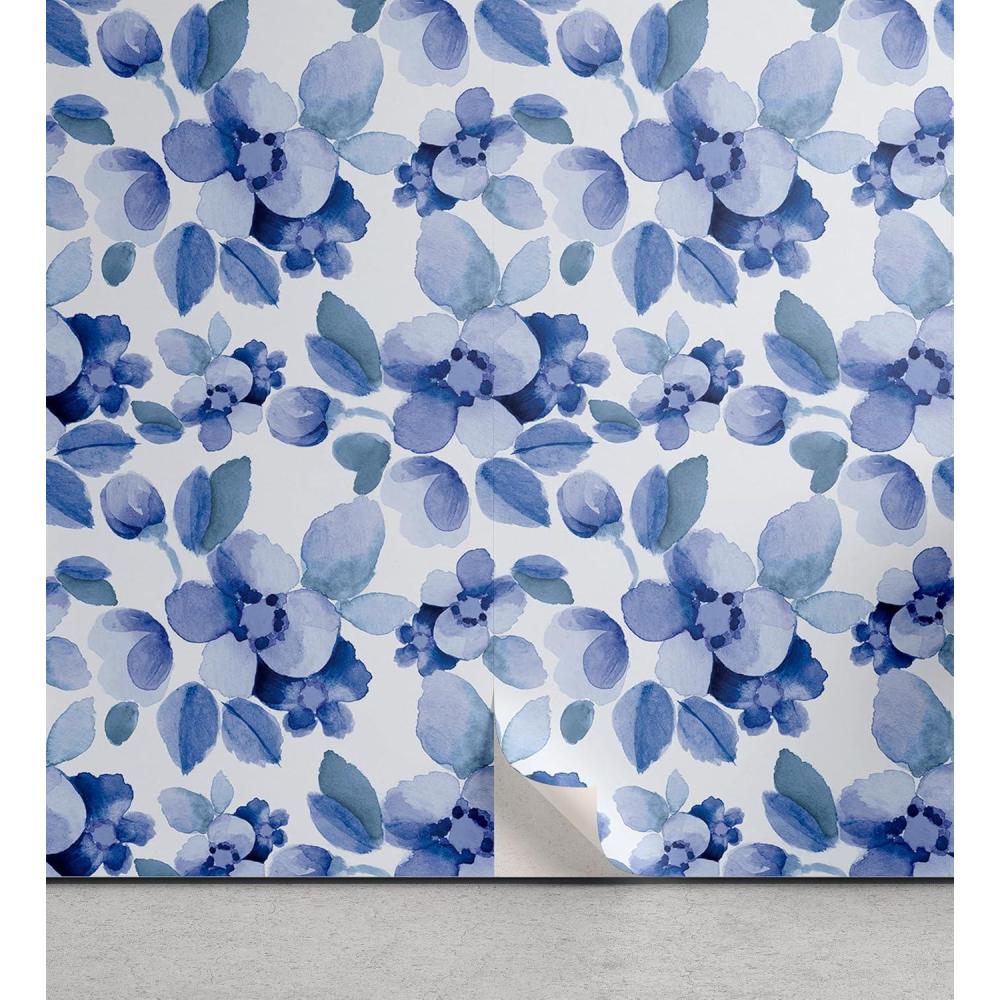 imageAmbesonne Blueberry Peel amp Stick Wallpaper for Home Summer Berries with Leaves on Cream Background Love Botanical Themed SelfAdhesive Living Room Kitchen Accent 13 x 100 Violet Blue Fern GreenPale Blue and Violet Blue