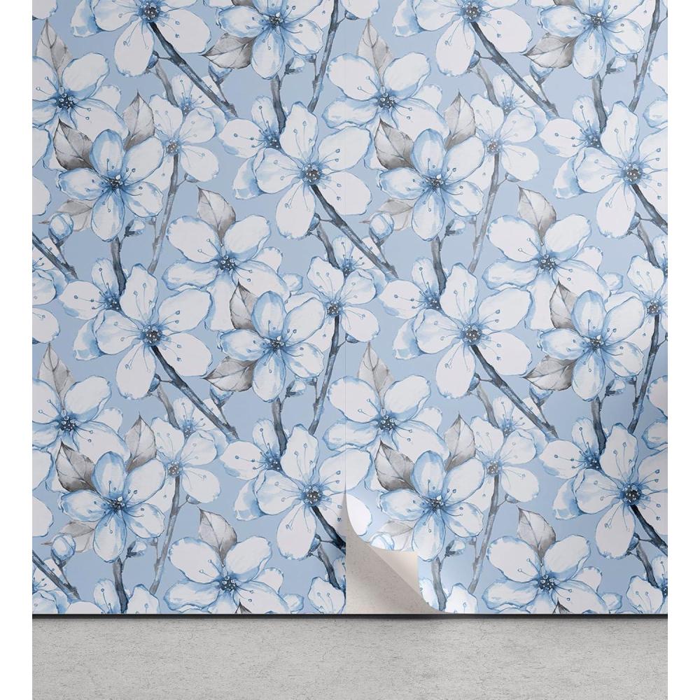 imageAmbesonne Blueberry Peel amp Stick Wallpaper for Home Summer Berries with Leaves on Cream Background Love Botanical Themed SelfAdhesive Living Room Kitchen Accent 13 x 100 Violet Blue Fern GreenPale Azure Blue Pale Grey
