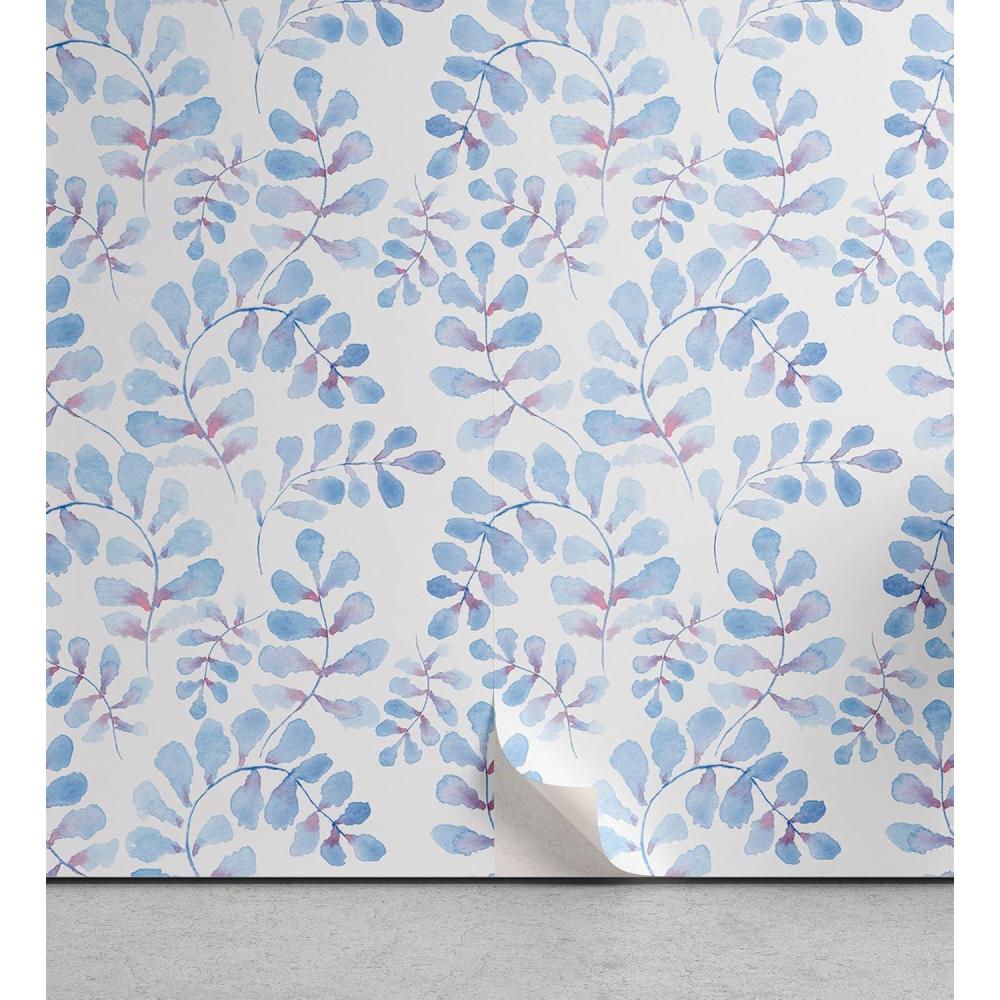 imageAmbesonne Blueberry Peel amp Stick Wallpaper for Home Summer Berries with Leaves on Cream Background Love Botanical Themed SelfAdhesive Living Room Kitchen Accent 13 x 100 Violet Blue Fern GreenPale Azure Blue and Coral
