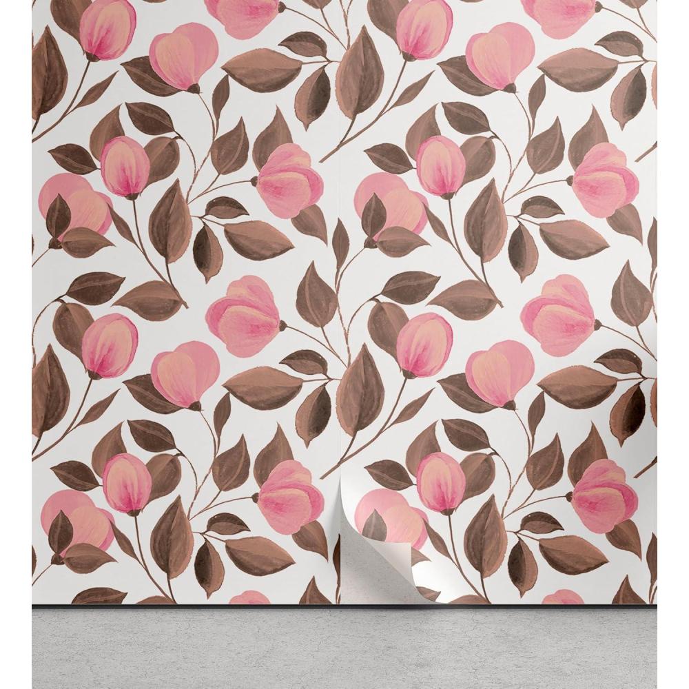 imageAmbesonne Blueberry Peel amp Stick Wallpaper for Home Summer Berries with Leaves on Cream Background Love Botanical Themed SelfAdhesive Living Room Kitchen Accent 13 x 100 Violet Blue Fern GreenPale Pink Blush and Umber