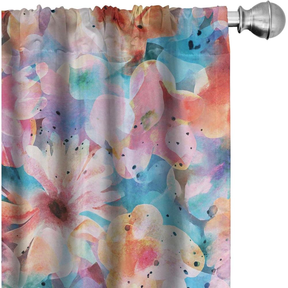 imageAmbesonne Floral Curtains Vintage Style Blooming Pastel Hibiscus and Rose Flowers with Leaves Window Treatments 2 Panel Set for Living Room Bedroom Pair of  28 x 84 Lilac Seafoam and GreenSky Blue Salmon and Pink