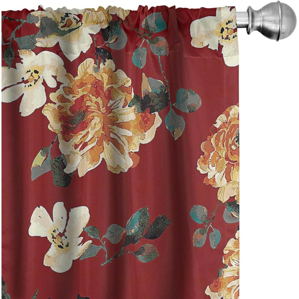 imageAmbesonne Floral Curtains Vintage Style Blooming Pastel Hibiscus and Rose Flowers with Leaves Window Treatments 2 Panel Set for Living Room Bedroom Pair of  28 x 84 Lilac Seafoam and GreenRuby Amber Grey Teal