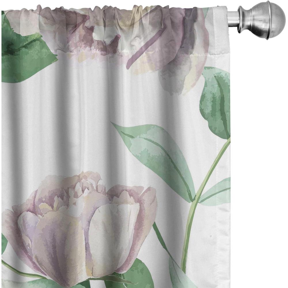 imageAmbesonne Floral Curtains Vintage Style Blooming Pastel Hibiscus and Rose Flowers with Leaves Window Treatments 2 Panel Set for Living Room Bedroom Pair of  28 x 84 Lilac Seafoam and GreenMauve and Fern Green