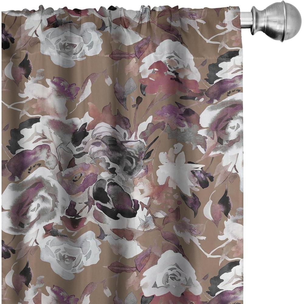 imageAmbesonne Floral Curtains Vintage Style Blooming Pastel Hibiscus and Rose Flowers with Leaves Window Treatments 2 Panel Set for Living Room Bedroom Pair of 28 x 84 Lilac Seafoam and GreenCocoa Grey and Mauve Taupe