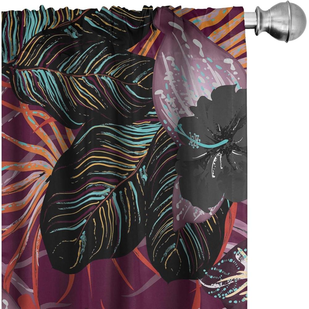 imageAmbesonne Floral Curtains Vintage Style Blooming Pastel Hibiscus and Rose Flowers with Leaves Window Treatments 2 Panel Set for Living Room Bedroom Pair of 28 x 84 Lilac Seafoam and GreenDark Fuchsia and Dark Grey