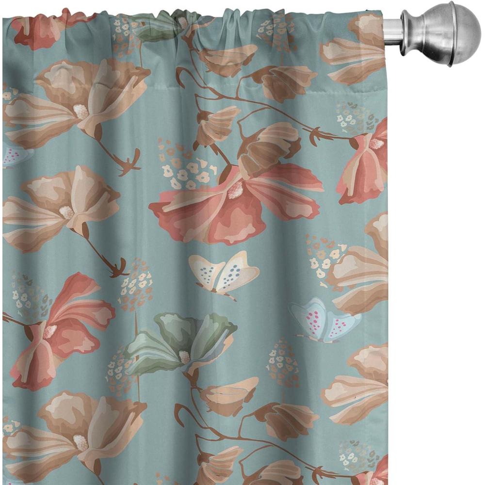 imageAmbesonne Floral Curtains Vintage Style Blooming Pastel Hibiscus and Rose Flowers with Leaves Window Treatments 2 Panel Set for Living Room Bedroom Pair of 28 x 84 Lilac Seafoam and GreenPale Teal Umber and Salmon