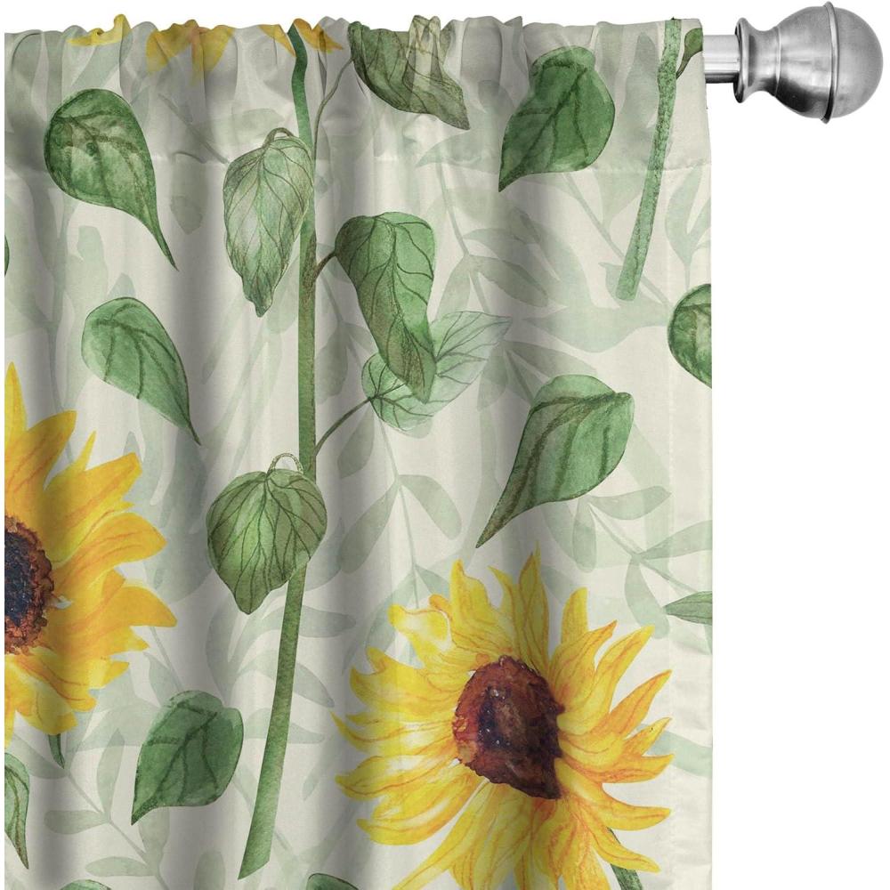 imageAmbesonne Floral Curtains Vintage Style Blooming Pastel Hibiscus and Rose Flowers with Leaves Window Treatments 2 Panel Set for Living Room Bedroom Pair of 28 x 84 Lilac Seafoam and GreenEarth Yellow and Green