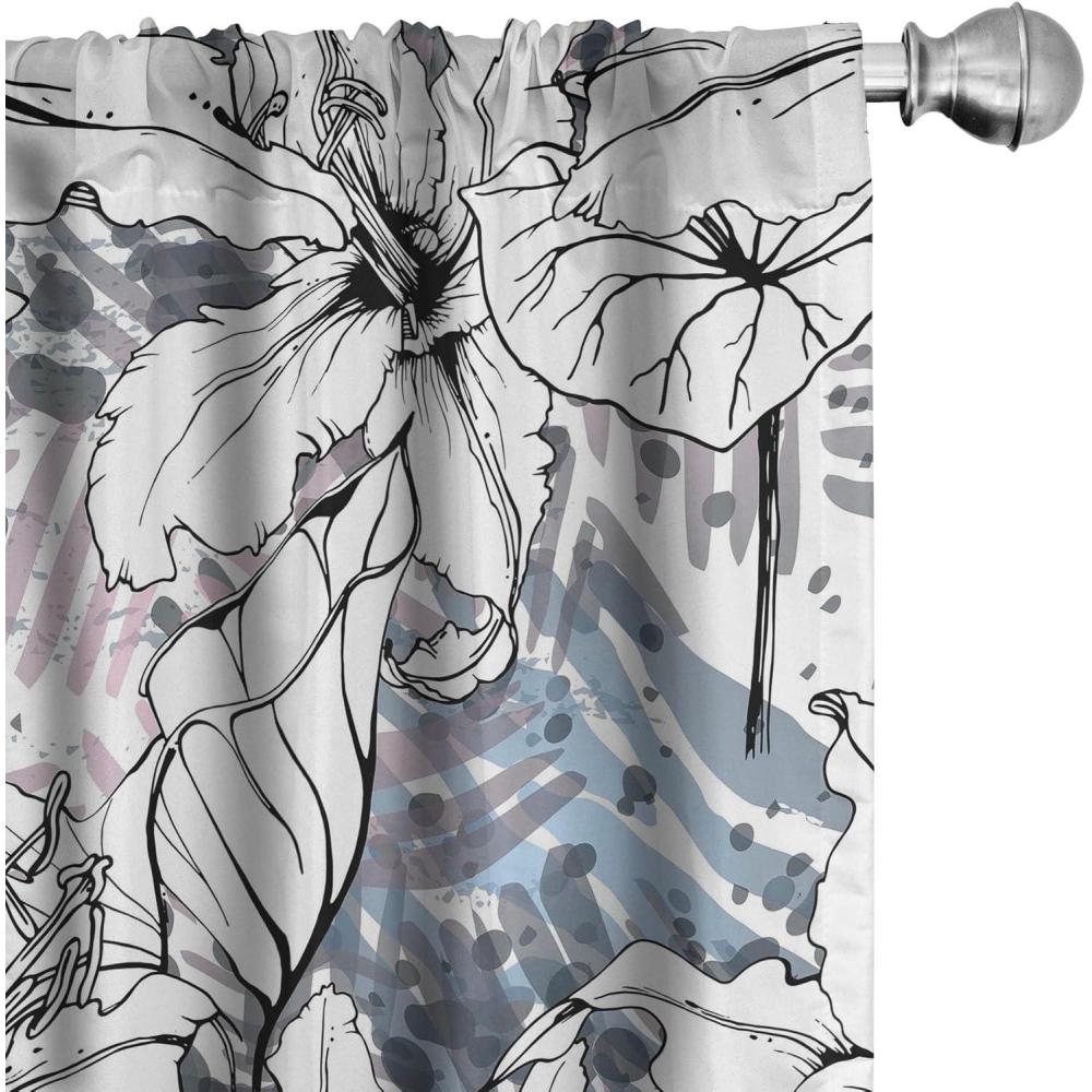 imageAmbesonne Floral Curtains Vintage Style Blooming Pastel Hibiscus and Rose Flowers with Leaves Window Treatments 2 Panel Set for Living Room Bedroom Pair of 28 x 84 Lilac Seafoam and GreenBlack White and Pale Sky Blue