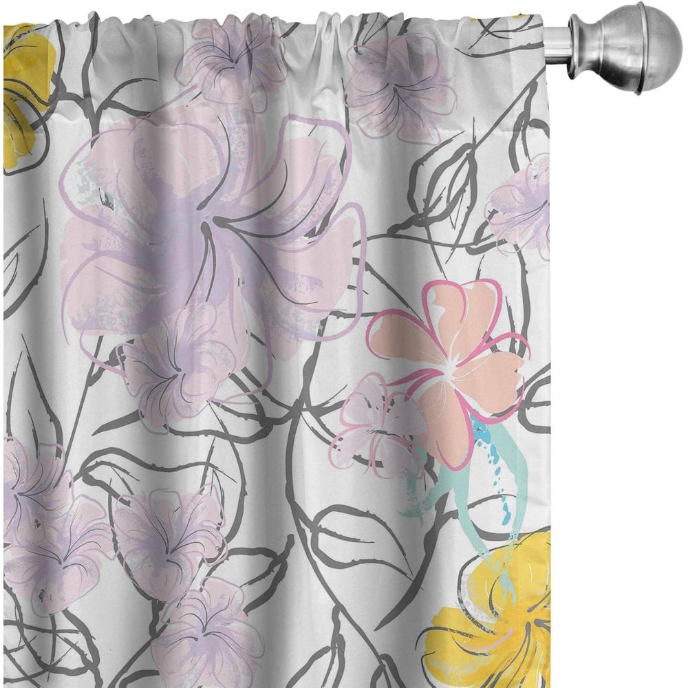 imageAmbesonne Floral Curtains Vintage Style Blooming Pastel Hibiscus and Rose Flowers with Leaves Window Treatments 2 Panel Set for Living Room Bedroom Pair of  28 x 84 Lilac Seafoam and GreenMustard Lavender and Grey