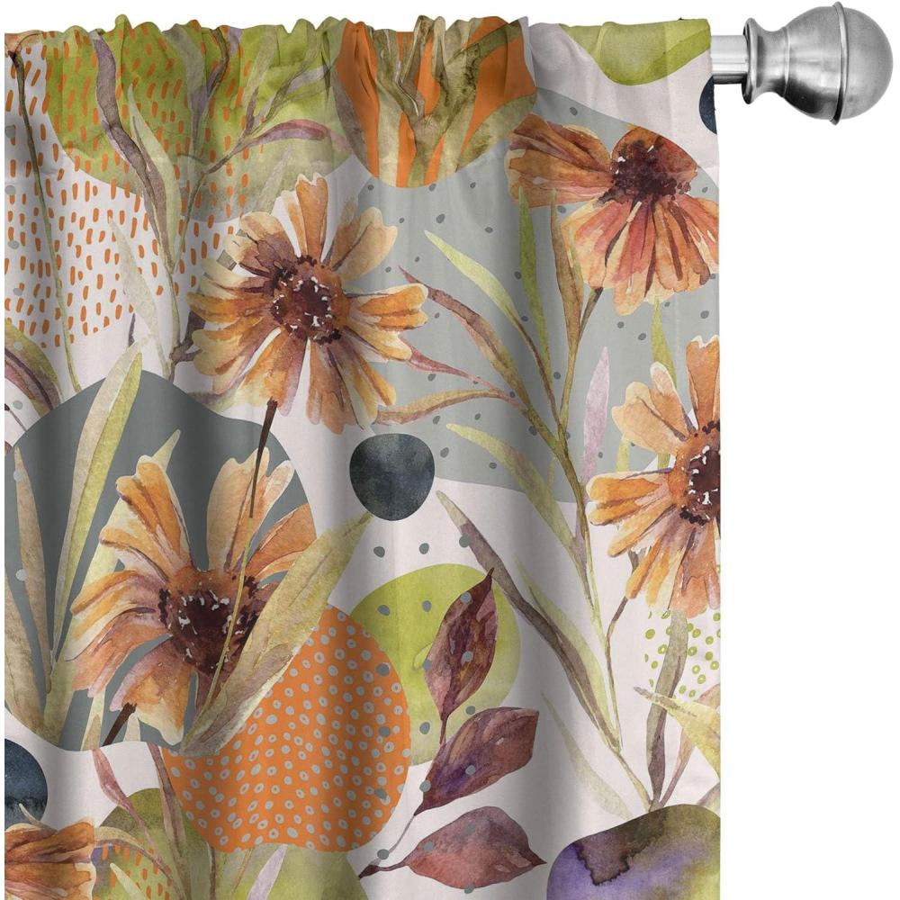imageAmbesonne Floral Curtains Watercolor Themed Pattern of Blooming Retro Spring Revival Flowers Window Treatments 2 Panel Set for Living Room Bedroom Pair of 28 x 63 Lilac White and Slate BrownGreen Orange and Grey Teal