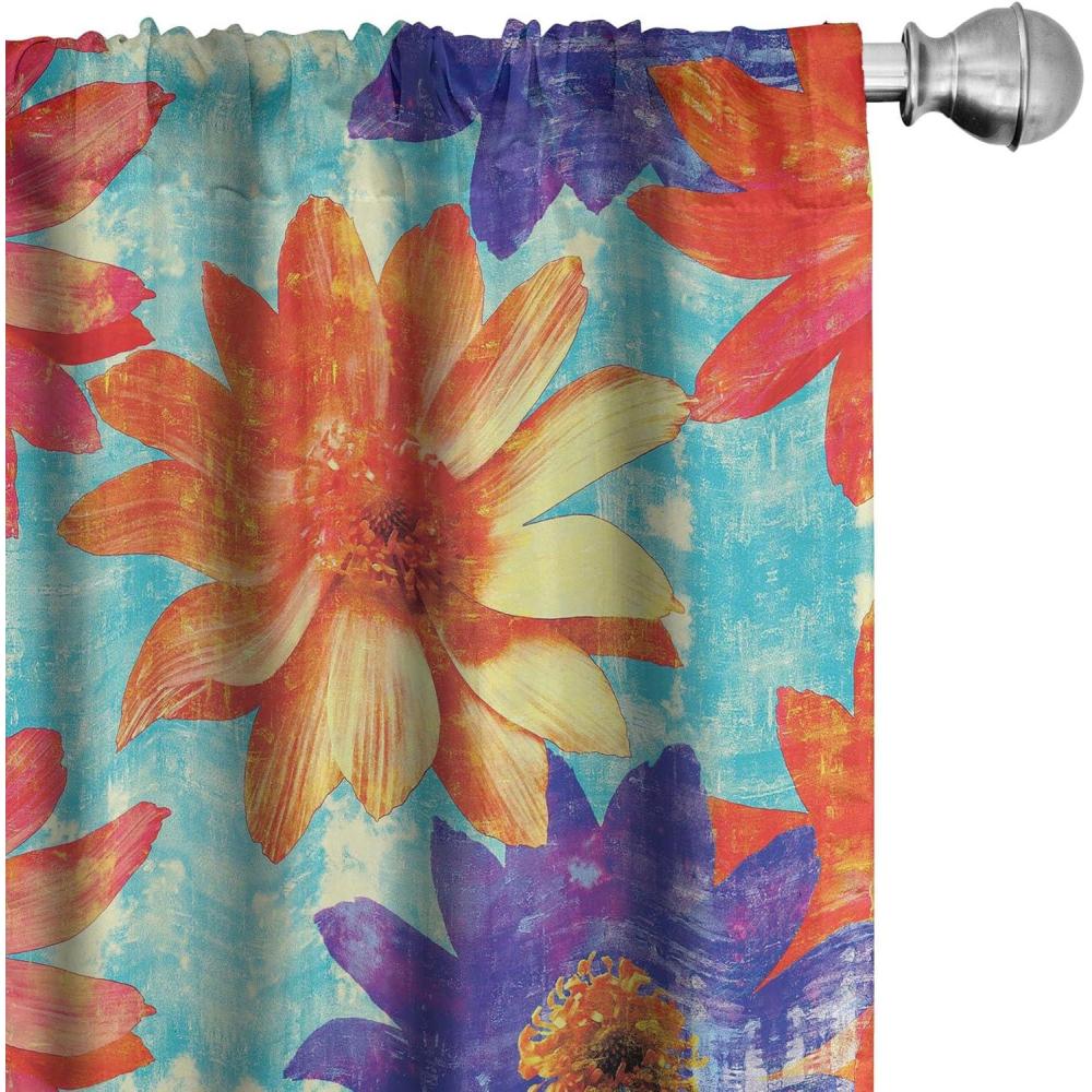 imageAmbesonne Floral Curtains Watercolor Themed Pattern of Blooming Retro Spring Revival Flowers Window Treatments 2 Panel Set for Living Room Bedroom Pair of 28 x 63 Lilac White and Slate BrownDark Coral Violet and Blue