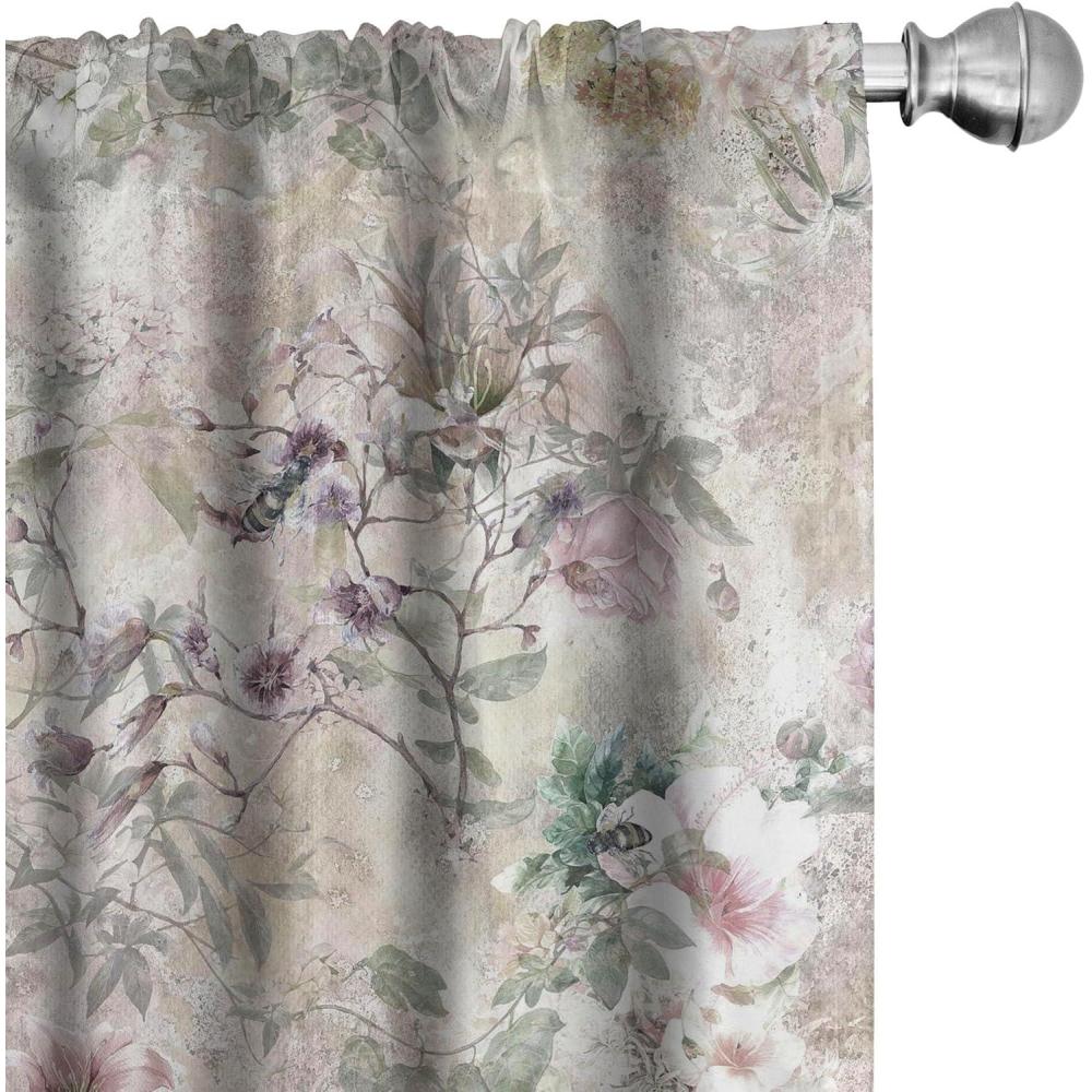 imageAmbesonne Floral Curtains Watercolor Themed Pattern of Blooming Retro Spring Revival Flowers Window Treatments 2 Panel Set for Living Room Bedroom Pair of  28 x 63 Lilac White and Slate BrownPale Tan Sage Green