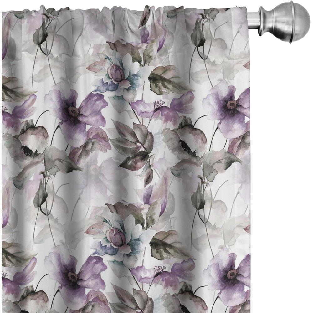 imageAmbesonne Floral Curtains Watercolor Themed Pattern of Blooming Retro Spring Revival Flowers Window Treatments 2 Panel Set for Living Room Bedroom Pair of  28 x 63 Lilac White and Slate BrownLilac White and Slate Brown