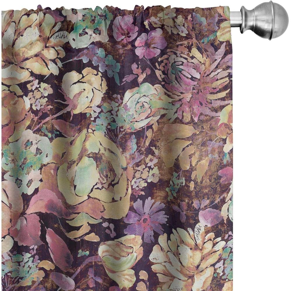 imageAmbesonne Floral Curtains Watercolor Themed Pattern of Blooming Retro Spring Revival Flowers Window Treatments 2 Panel Set for Living Room Bedroom Pair of 28 x 63 Lilac White and Slate BrownDark Purple Amber