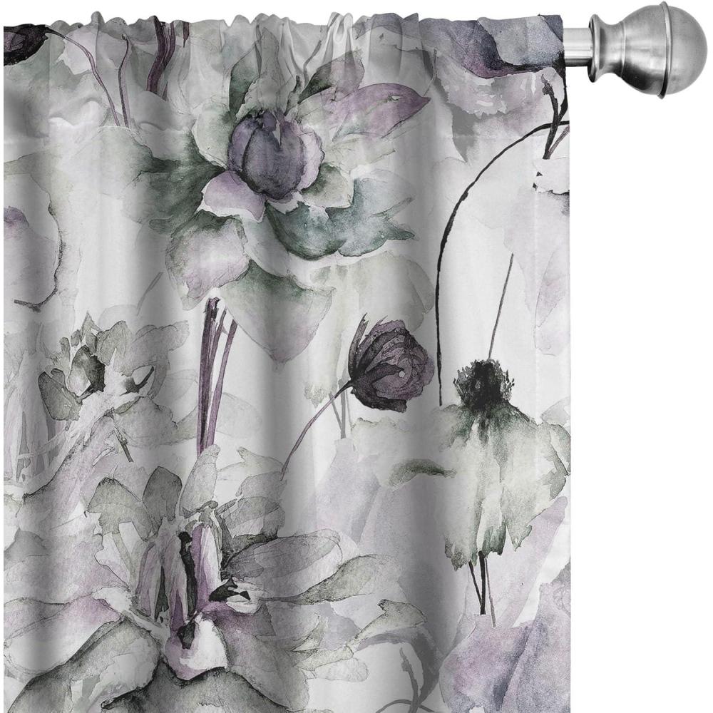 imageAmbesonne Floral Curtains Watercolor Themed Pattern of Blooming Retro Spring Revival Flowers Window Treatments 2 Panel Set for Living Room Bedroom Pair of  28 x 63 Lilac White and Slate BrownMauve and Laurel Green