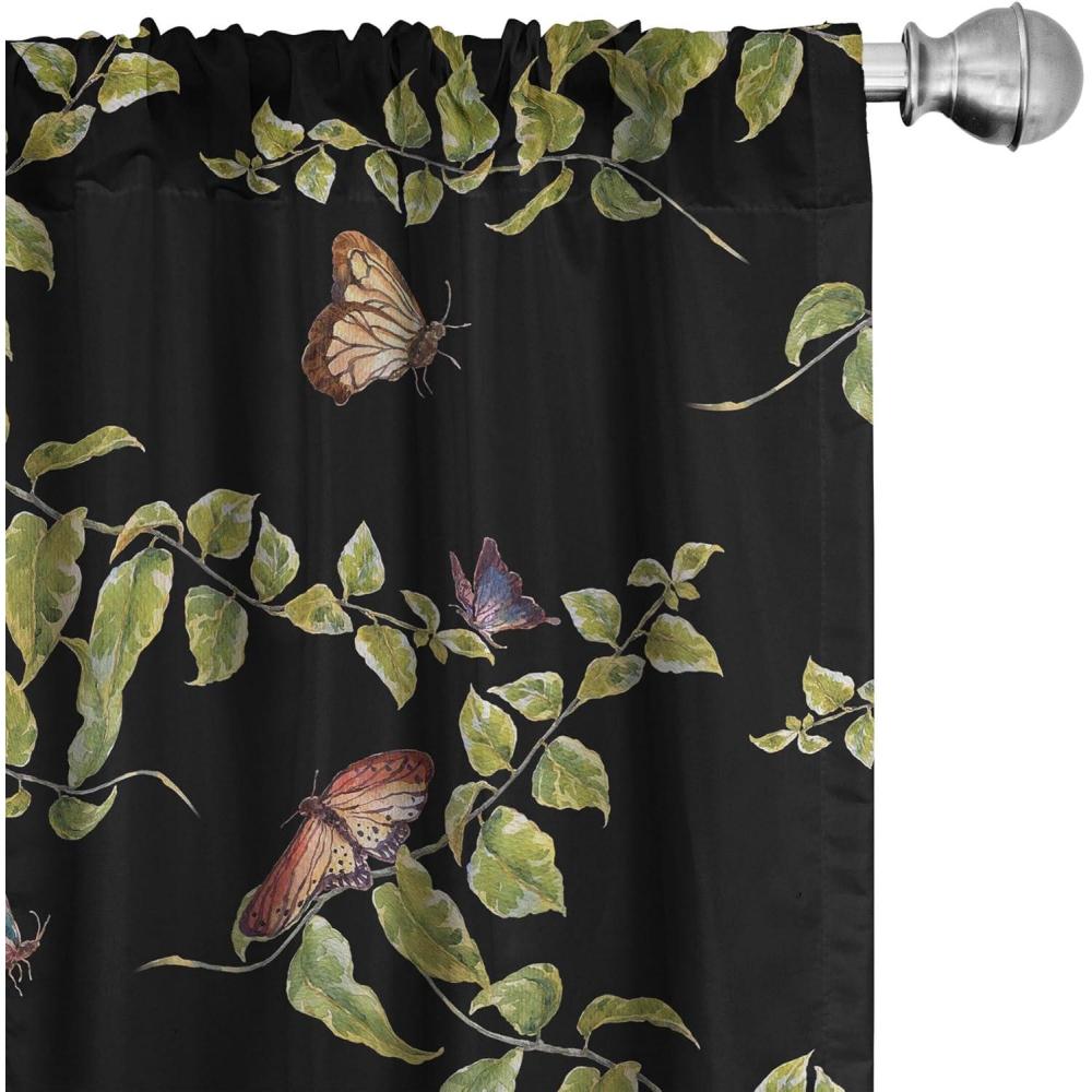 imageAmbesonne Floral Curtains Watercolor Themed Pattern of Blooming Retro Spring Revival Flowers Window Treatments 2 Panel Set for Living Room Bedroom Pair of 28 x 63 Lilac White and Slate BrownBlack and Apple Green