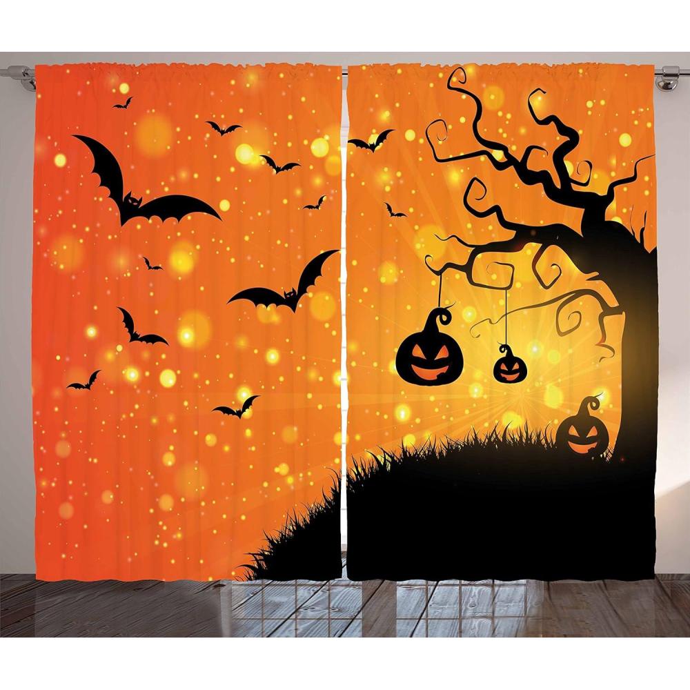 imageAmbesonne Horror House Curtains Moon Halloween Historical Gate Gothic Background Candles Fiction View Print Living Room Bedroom Window Drapes 2 Panel Set 108 X 84 Green BlueOrange Yellow