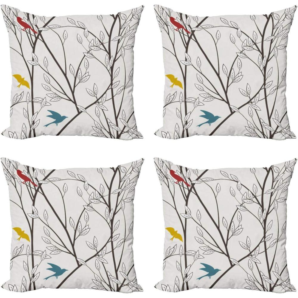 imageAmbesonne Nature Decorative Throw Pillow Case Pack of 4 Birds Wildlife Cartoon Like Image with Tree Leaf Art Print Cushion Cover for Couch Living Room Car 16 Mustard Maroon20
