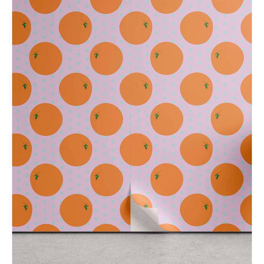 imageAmbesonne Orange Peel amp Stick Wallpaper for Home Cartoon Citrus Fruit on Polka Dots Pattern SelfAdhesive Living Room Kitchen Accent 13 x 72 Pale Pink Apricot