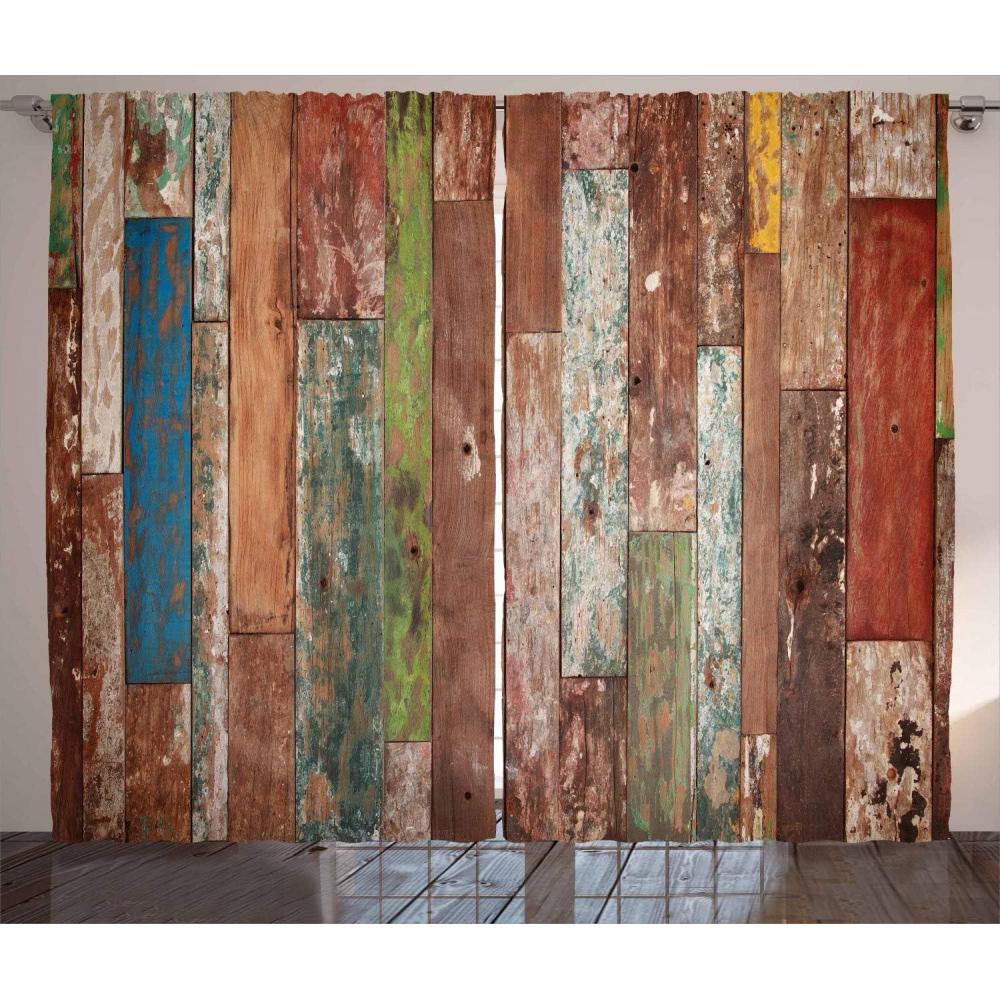 imageAmbesonne Rustic Curtains Grunge Style Planks Print Weathered Old Look Vintage Illustration Architecture Theme Living Room Bedroom Window Drapes 2 Panel Set 108 X 84 Cinnamon