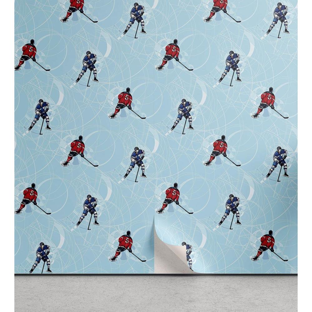 imageAmbesonne Sport Peel amp Stick Wallpaper for Home Abstract Lines Background Ice Hockey Pattern Competitive Match Winter Season SelfAdhesive Living Room Kitchen Accent 13 x 100 Blue Red Black